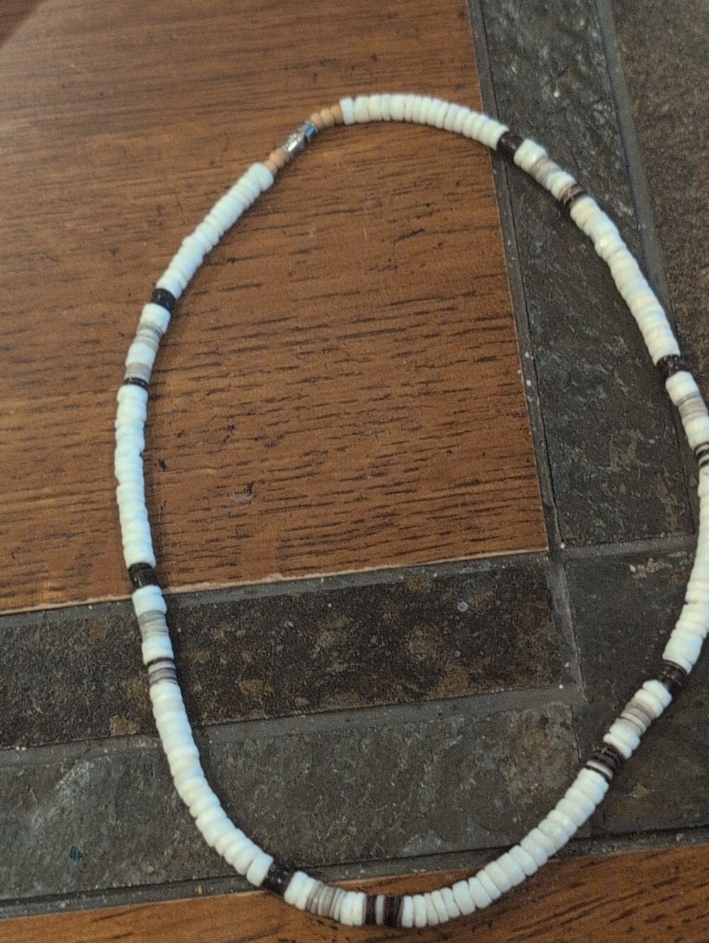 Vintage White and Brown Pooca Shell Bead Necklace - Unisex Jewelry
